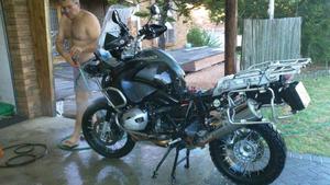 So I am squatting on my favourite stepping stool – busy finishing the 3rd consecutive bike wash; – trying to restore the R1200GS