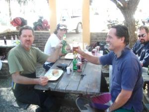 Lunch at Brandvlei: Du Toit, Sean the back -up driver , Holger and Danny