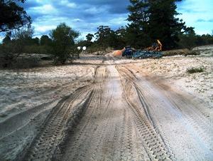 A short patch of hard sand: With many misleading paths/roads all over, all ending in deep, soft sand.
