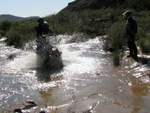 First River Crossing: Here Johan and Tracey splash through